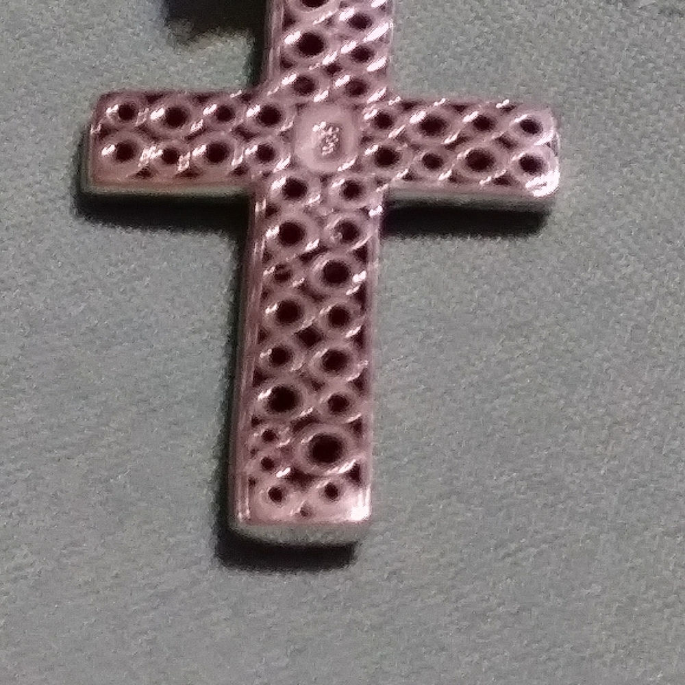 ABALONE INLAY, WOODLAND MOTIF. STERLING CROSS. 2" INCHES LONG. - Picture 3 of 7